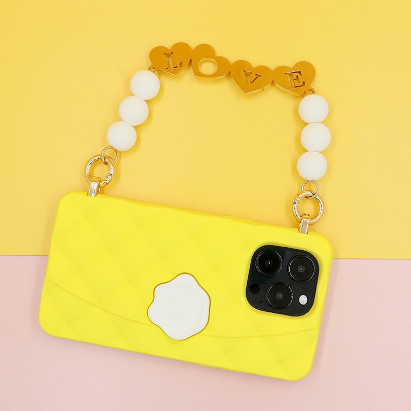 【Candies】iPhone 14 系列 - 經典小香風晚宴包 Love 黃 手機殼 - 手機殼/手機套 - 矽膠 黃色