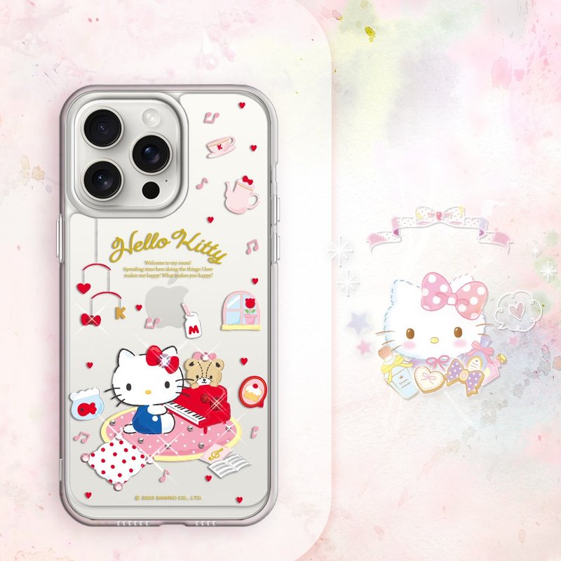 Sanrio 16/15/14/13/12 series shockproof dual-material crystal color diamond mobile phone case-Piano Katie - เคส/ซองมือถือ - วัสดุอื่นๆ หลากหลายสี