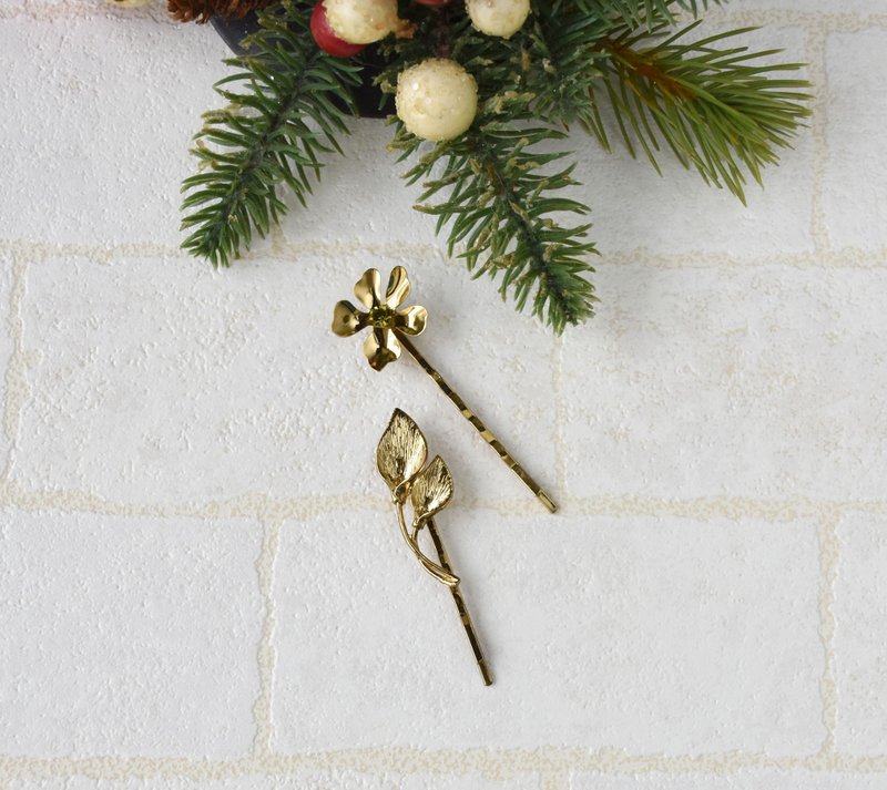 【限量款】海芋五瓣花朵鋯石髮夾組 - 髮夾/髮圈 - 銅/黃銅 紫色