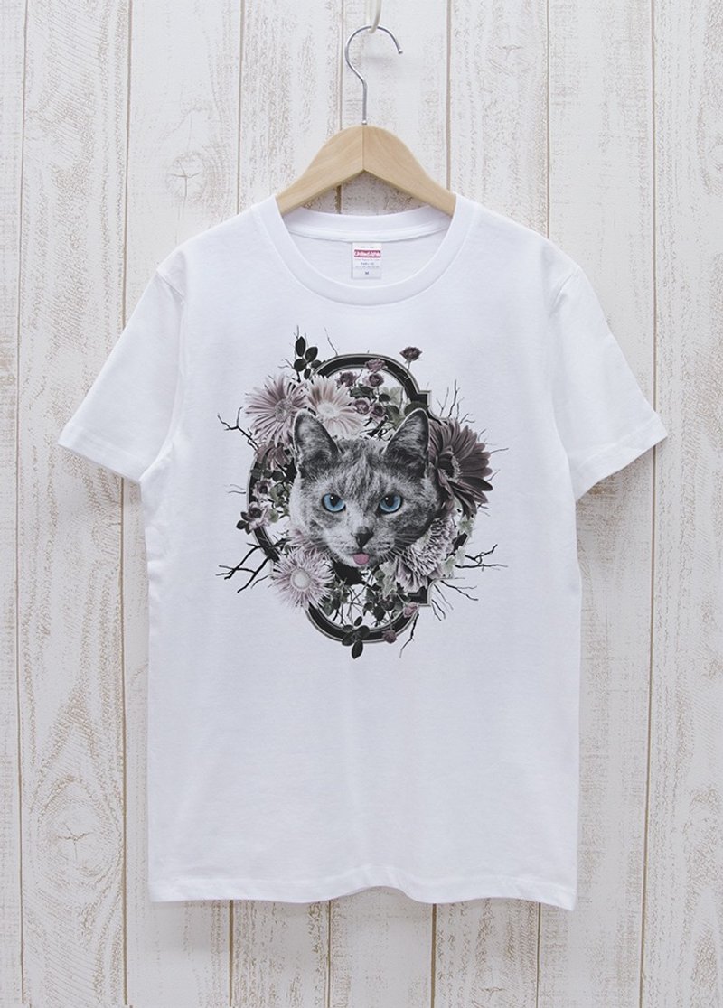 ronronCAT Tee　Flower Frame　ホワイト / R021-T-WH - 帽T/大學T - 棉．麻 白色