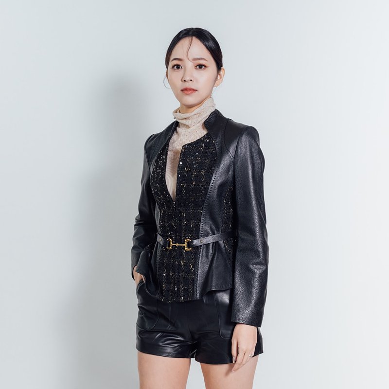AVVJOY | 小香風皮衣外套 - 女西裝外套 - 真皮 黑色