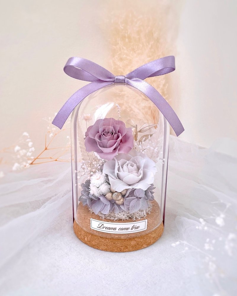 Preserved flower glass cup - lavender purple l Preserved flower glass cup Japanese rose dried flower cup - ช่อดอกไม้แห้ง - พืช/ดอกไม้ สีม่วง