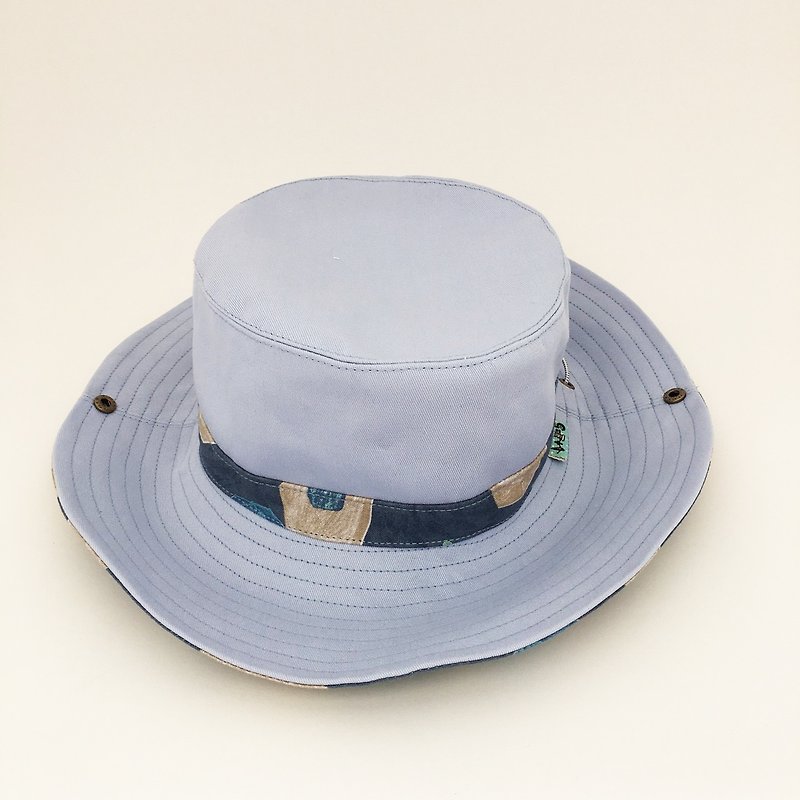 *Psychedelic cactus gray blue sun hat / cowboy hat* - หมวก - ผ้าฝ้าย/ผ้าลินิน สีน้ำเงิน
