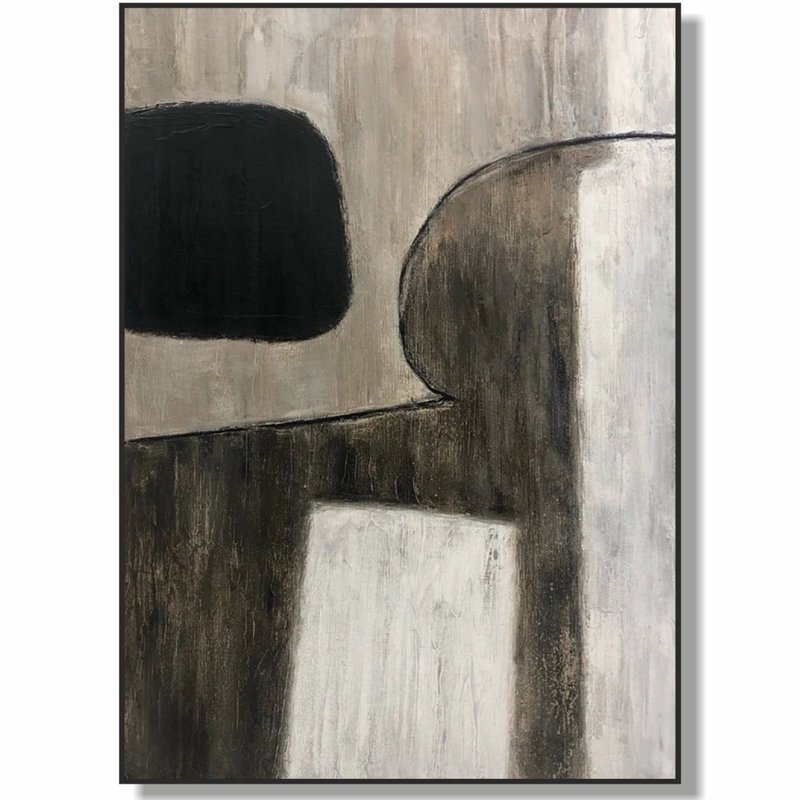 Original Beige Painting Black And White Paintings On Canvas Gray Painting - 壁貼/牆壁裝飾 - 壓克力 咖啡色