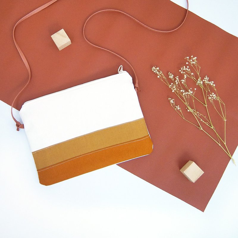 Handmade light summer paper bag-caramel milk white brown - กระเป๋าแมสเซนเจอร์ - ผ้าฝ้าย/ผ้าลินิน ขาว