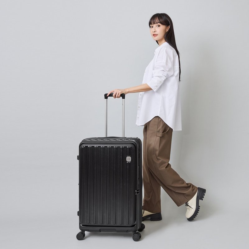 28-inch / Front-Opening / Polycarbonate Shell / Hinomoto Silent Wheels with Brake / Travel Suitcase / Luggage - Multiple Colors Available - Backpacks - Nylon Black