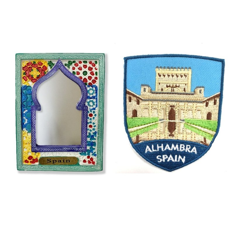 Spanish Mirror 3D Stereo Fridge Magnets + Spanish Alhambra Badge [2 Pieces] Features - Magnets - Rubber Multicolor