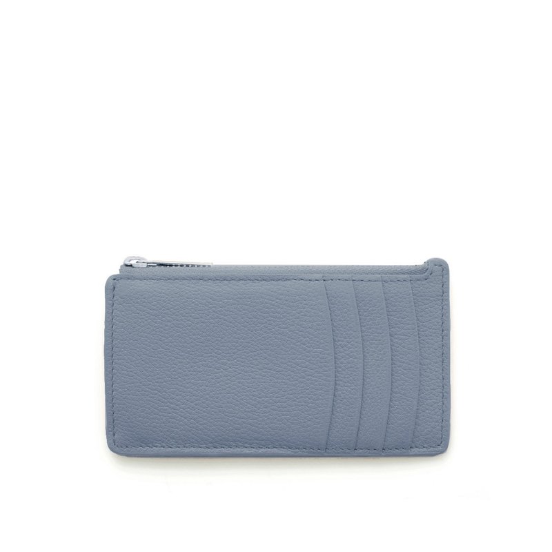 Arch 拉鍊卡片零錢夾-霧灰藍 - 零錢包/小錢包 - 真皮 藍色