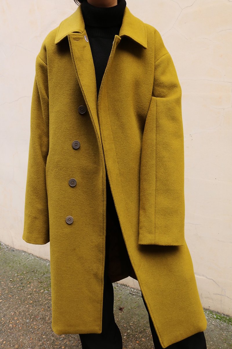 Seoul Coat 橄欖綠Oversize 中性風衣式羊毛大衣(可訂做其他顏色) - 女大衣/外套 - 羊毛 綠色