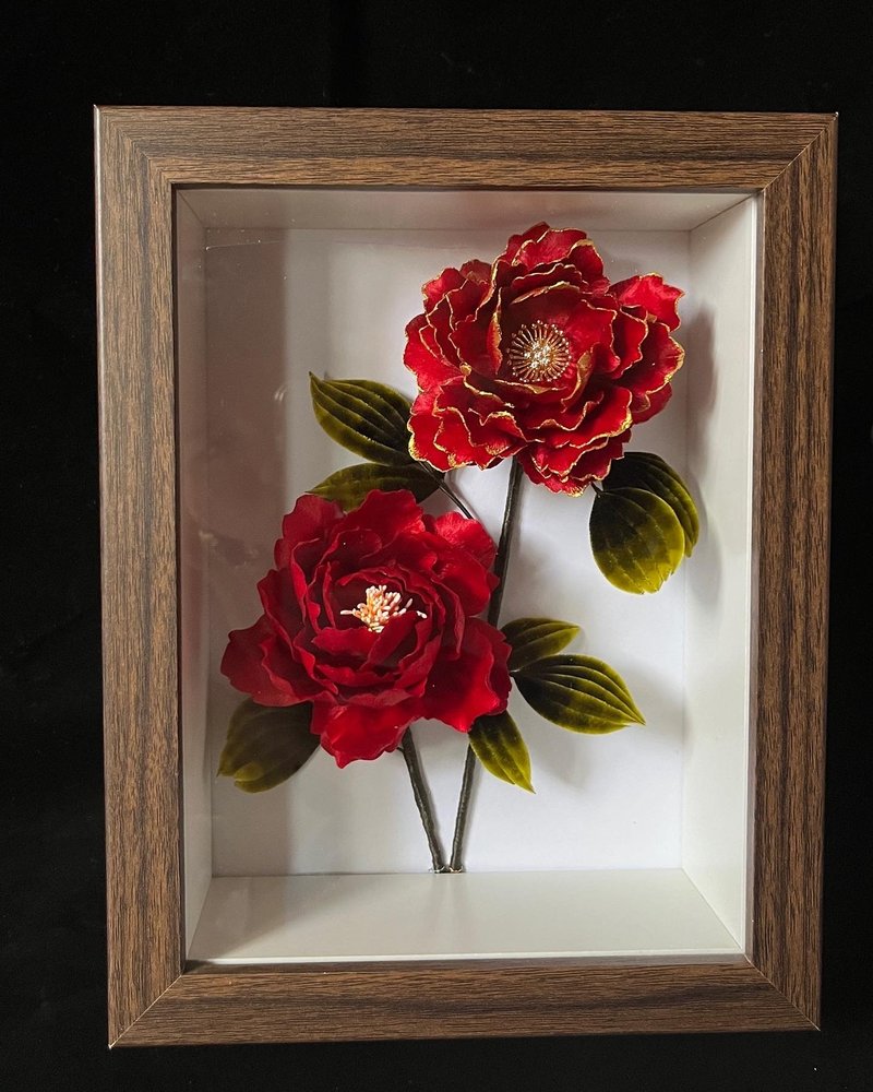 手工絨花牡丹相框擺飾 - 擺飾/家飾品 - 絲．絹 紅色