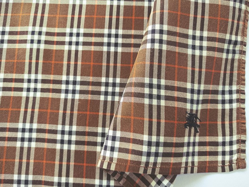 博柏利 Burberry Vintage Handkerchief Check Brown Pocket Men 18.5 x 18.5 inches - 手帕 - 棉．麻 