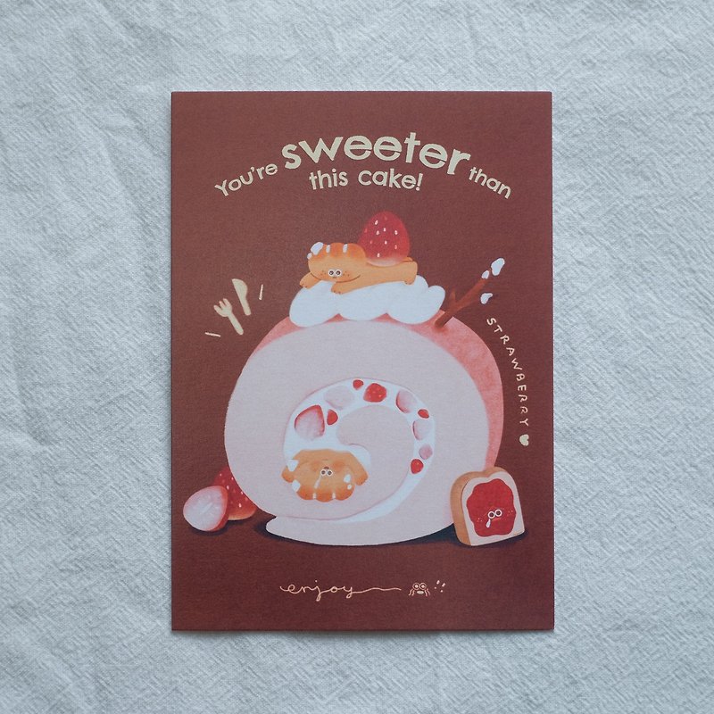 插畫收藏明信片 —【草莓卷蛋】 - 卡片/明信片 - 紙 紅色