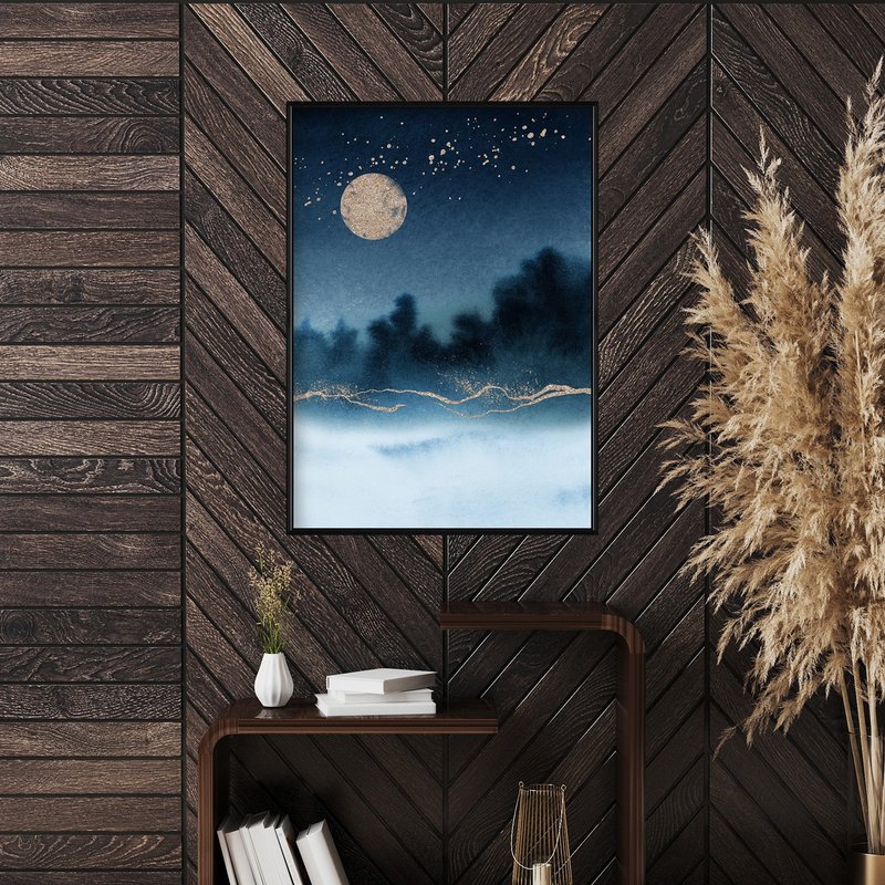 Starry sky • bright moon -  Star and moon, Starry sky, Wall Arts, Simplicity - โปสเตอร์ - วัสดุอื่นๆ หลากหลายสี