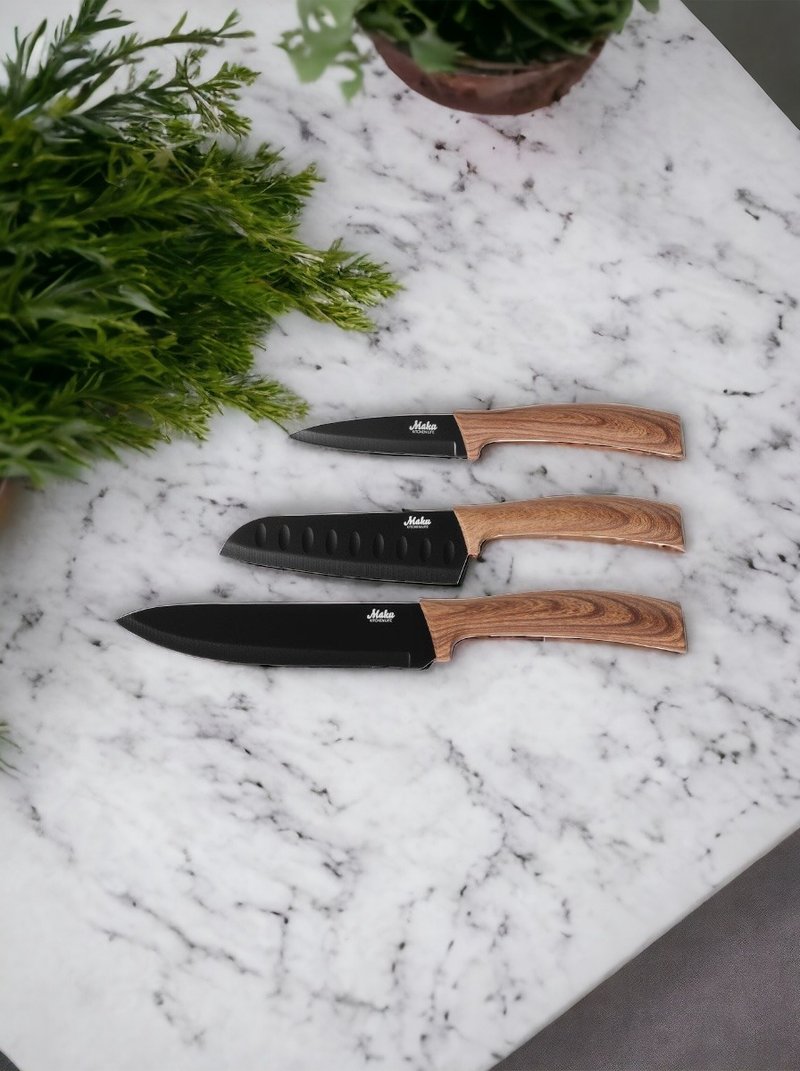 【Maku Kitchen Life】料理刀具3件組 - 菜刀/刀架 - 不鏽鋼 