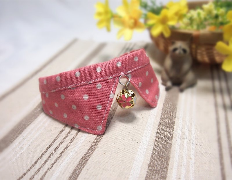 Pink Dotted Dog Cat Scarf Decorative Collar - ปลอกคอ - ผ้าฝ้าย/ผ้าลินิน สึชมพู