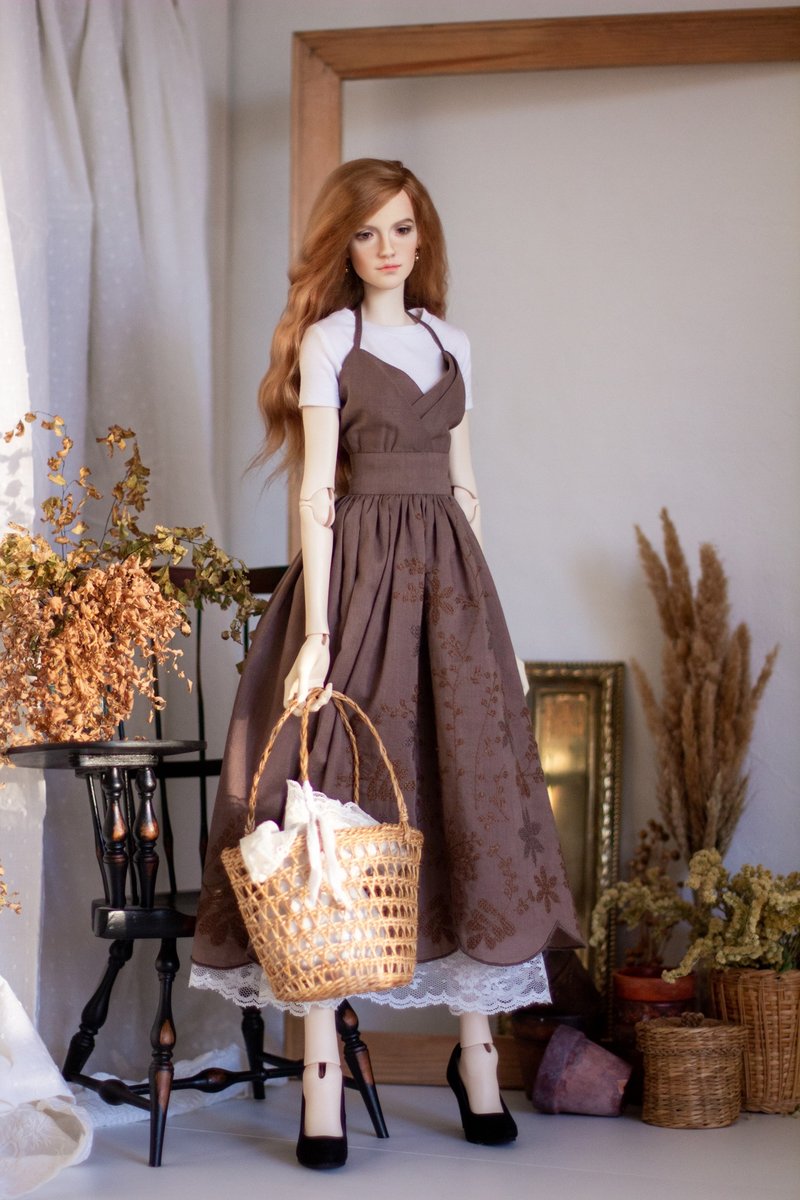 Bjd doll women's dress (Dollstown doll) 65cm SD - อื่นๆ - ลินิน สีนำ้ตาล