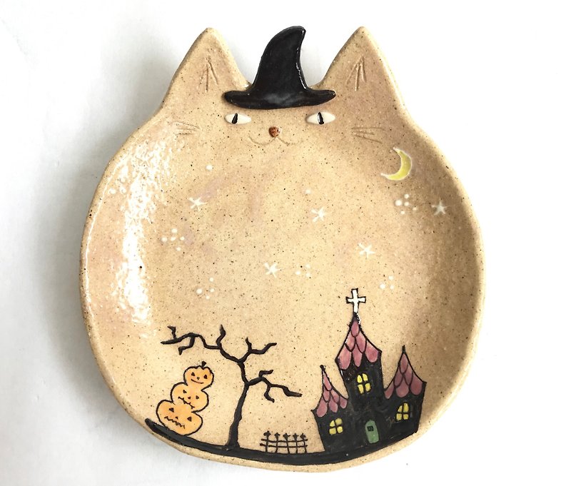 Haloweeen cat dish # KING size - Plates & Trays - Pottery Gold