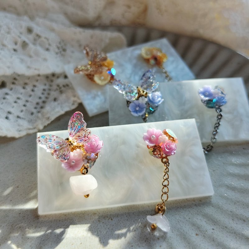 蝶舞 耳環/耳釘/耳夾 原創 手作 送禮 水晶 - 耳環/耳夾/耳骨夾 - 不鏽鋼 