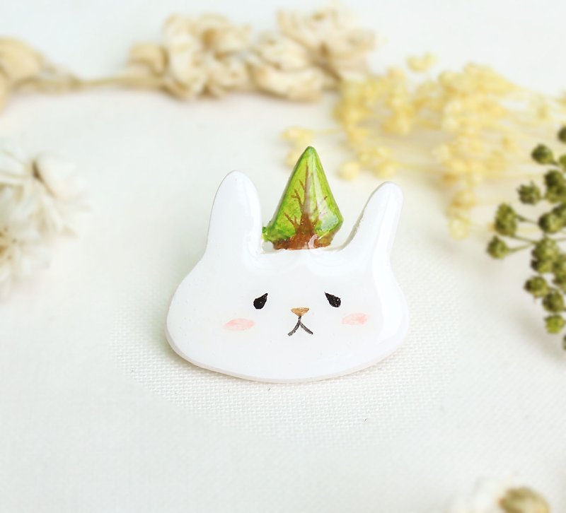 Little Tree Bunny Brooch/Green/ Forest Department - Brooches - Clay Green