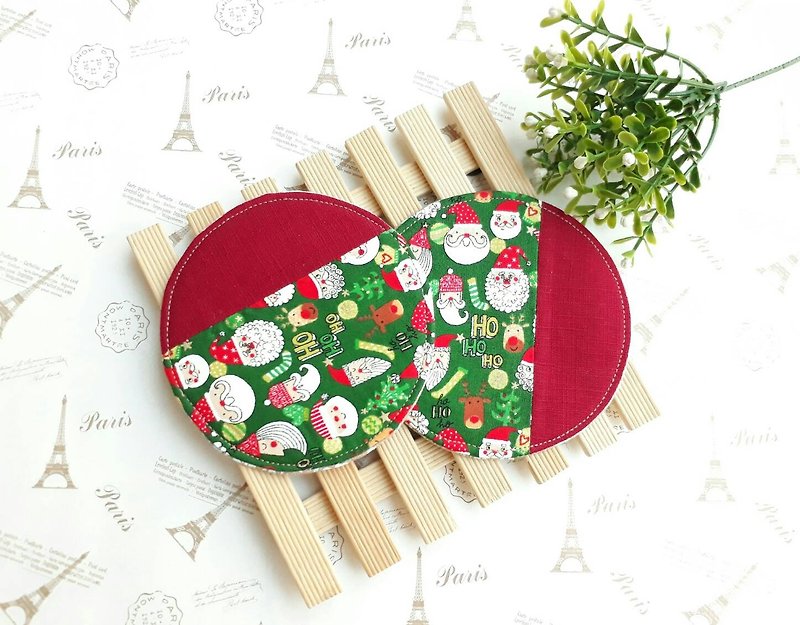 [QQ stitching coaster] 2 in - Christmas limited edition - ที่รองแก้ว - ผ้าฝ้าย/ผ้าลินิน สีแดง