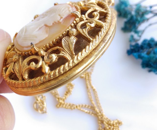 ヴィンテージジュエリー ウエスタンアンティークジュエリー FLORENZA CAMEO ロケットネックレス - ショップ Vintage  Jewelry 古い時 ジュエリー ネックレス - Pinkoi