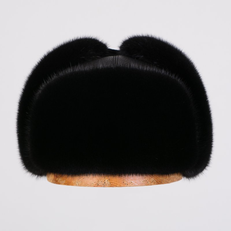 Mens Fur Hat Real Fur Hat Men Mink Hat Ushanka Hat Russian Fur Hat Earflap Fur - 帽子 - 羊毛 黑色