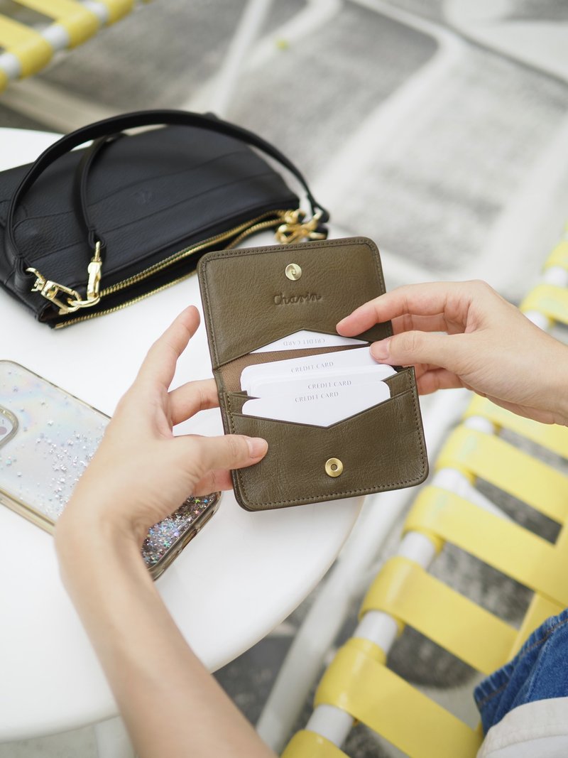 Classic card (Olive-Green), Name card case, card case, cow leather, wallet - 零錢包/小錢包 - 真皮 綠色