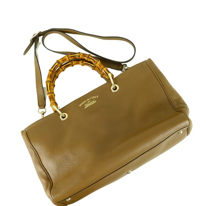 Gucci Bamboo Shopper Medium 2-Way Bag Leather - 01409 - Messenger Bags & Sling Bags - Genuine Leather Khaki