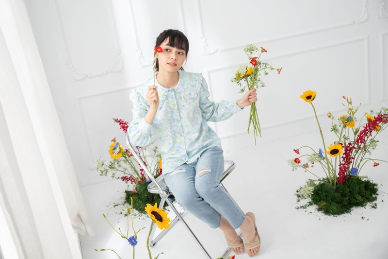 【ポリプリント】サラリーマンも欲しくなる淡水色モダールコットンのファンシーシャツ - シャツ・ブラウス - コットン・麻 ブルー