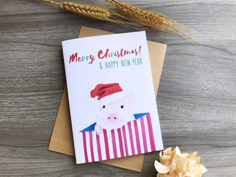 聖誕卡片  小豬聖誕卡 耶誕卡片 對摺卡片 - 卡片/明信片 - 紙 