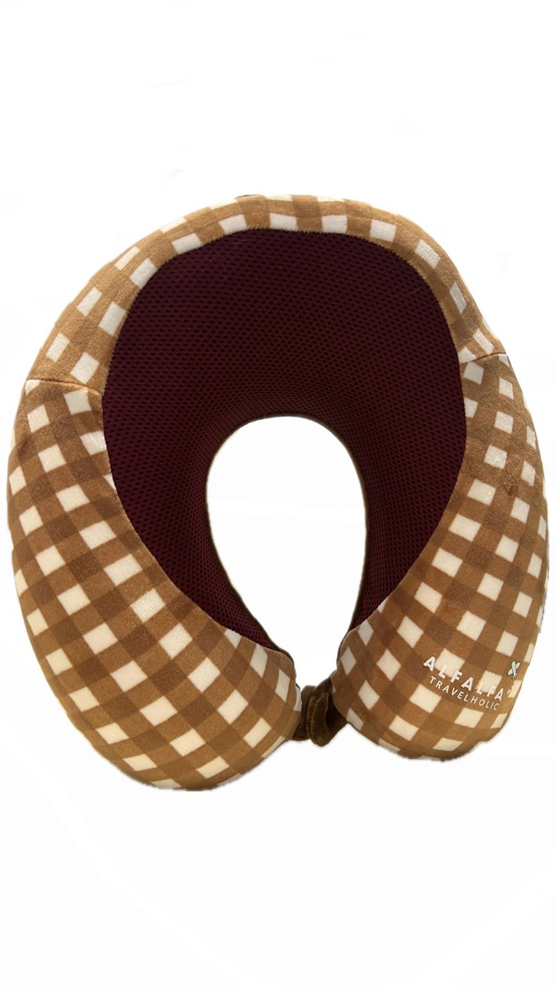 Brown color U Shaped Patchwork Breathable Memory Foam Travel Neck Cushion - หมอนรองคอ - ไฟเบอร์อื่นๆ สีนำ้ตาล