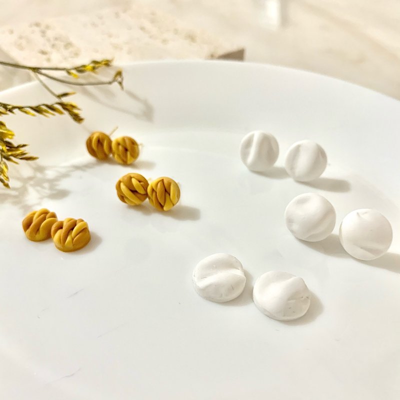 【SUNO Soft Pottery Earrings-Sea Salt Caramel】 - Earrings & Clip-ons - Pottery Orange