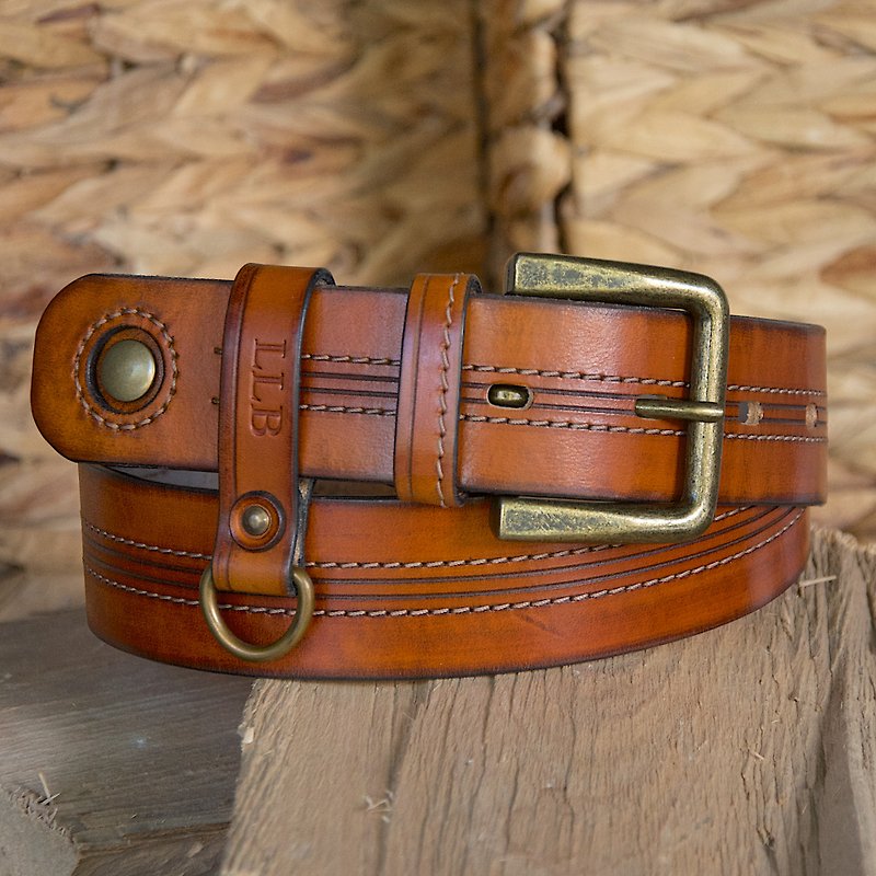 Handmade leather belt for men - 皮帶/腰帶 - 真皮 咖啡色