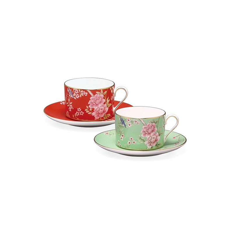 日本NARUMI 女王花園骨瓷茶杯組-2入-270ml - 其他杯子 - 瓷 紅色