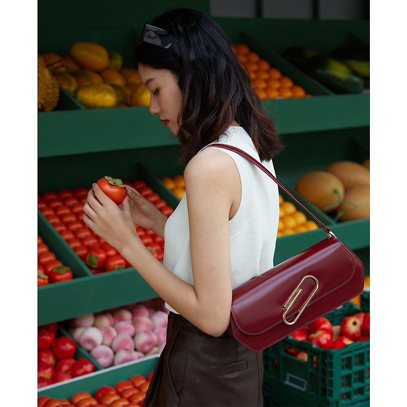Vintage Paperclip Underarm Bag Shoulder Baguette - Handbags & Totes - Genuine Leather 