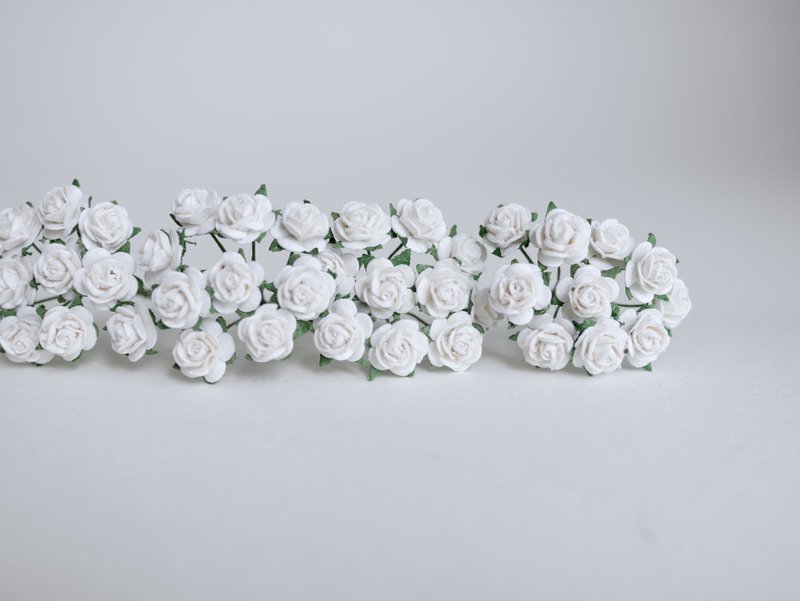 paper flower centerpiece supplies, 100 pcs. Mini rose, size 0.8 cm., white color - Wood, Bamboo & Paper - Paper White