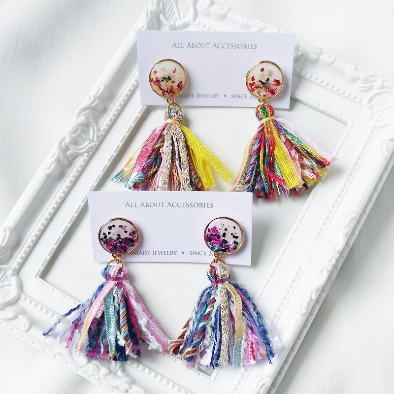 Symphony Fringe Series - Gravel Tassel Earrings / Ear Clips - Earrings & Clip-ons - Other Materials Multicolor