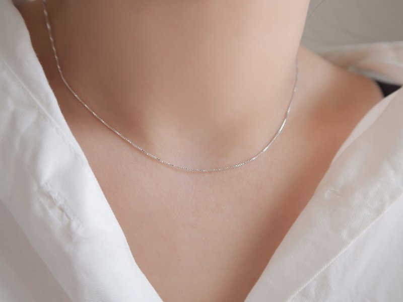 925 sterling silver fine square box necklace collarbone chain neck chain short chain - สร้อยคอ - เงินแท้ 