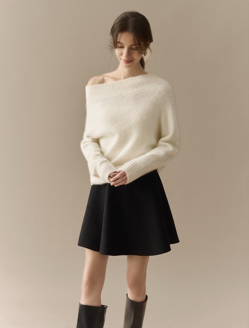 法式復古 / 一字領優雅針織毛衣 / 特種狐狸絨羊毛 - 女毛衣/針織衫 - 其他材質 多色