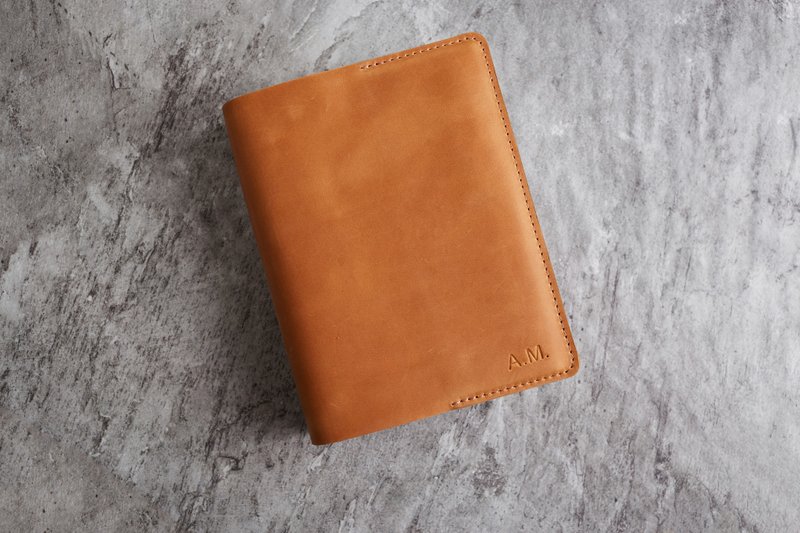 Genuine cognac leather Bible case – Custom book cover for any size - Book Covers - Genuine Leather Orange