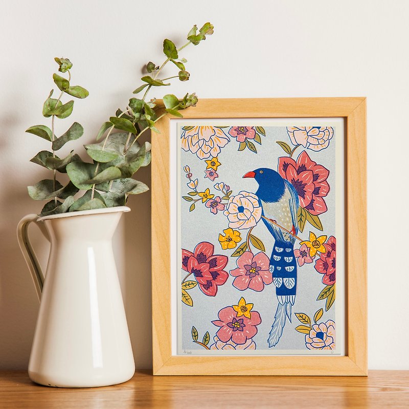 Art Print // Hello Taiwan // Bird and Flower // Risoprint - โปสเตอร์ - กระดาษ หลากหลายสี