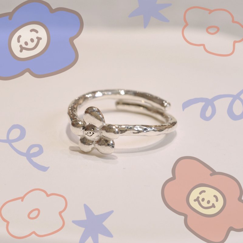 Er Mao Silver x Flesh Character-[Little Daisy Smiling Face-Ring] - แหวนทั่วไป - เงินแท้ สีเงิน