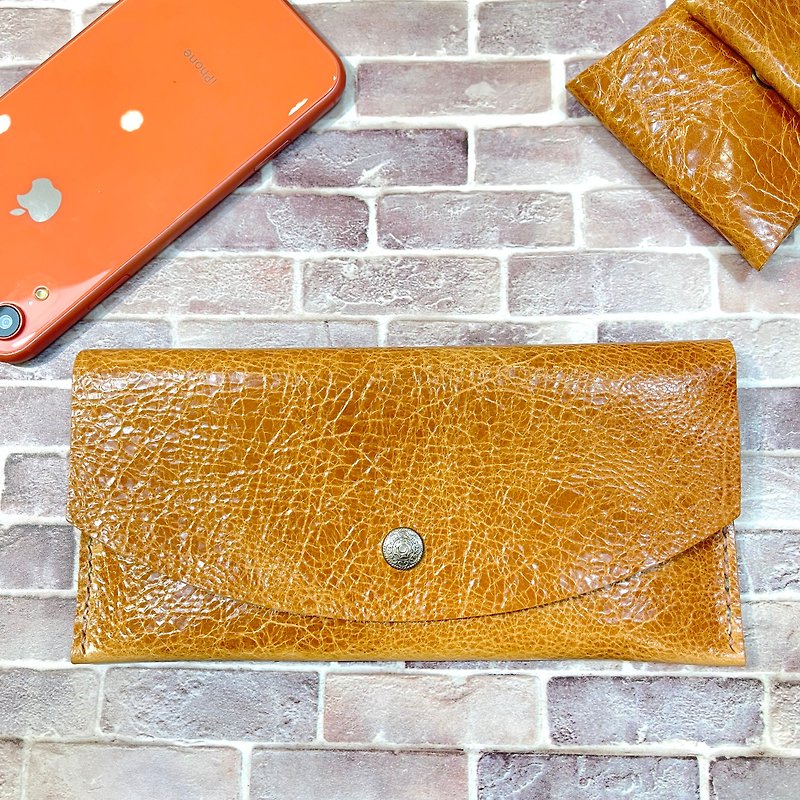 Italian Hunter color-changing vegetable tanned leather unprinted simple long clip classic Brown graduation gift Valentine's Day - Wallets - Genuine Leather Orange