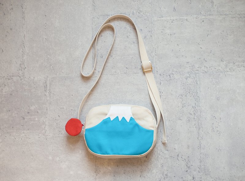 New Year Good Fortune Japan Mount Fuji Carrying Bag / Side Back Pouch-Beige - Messenger Bags & Sling Bags - Cotton & Hemp Blue