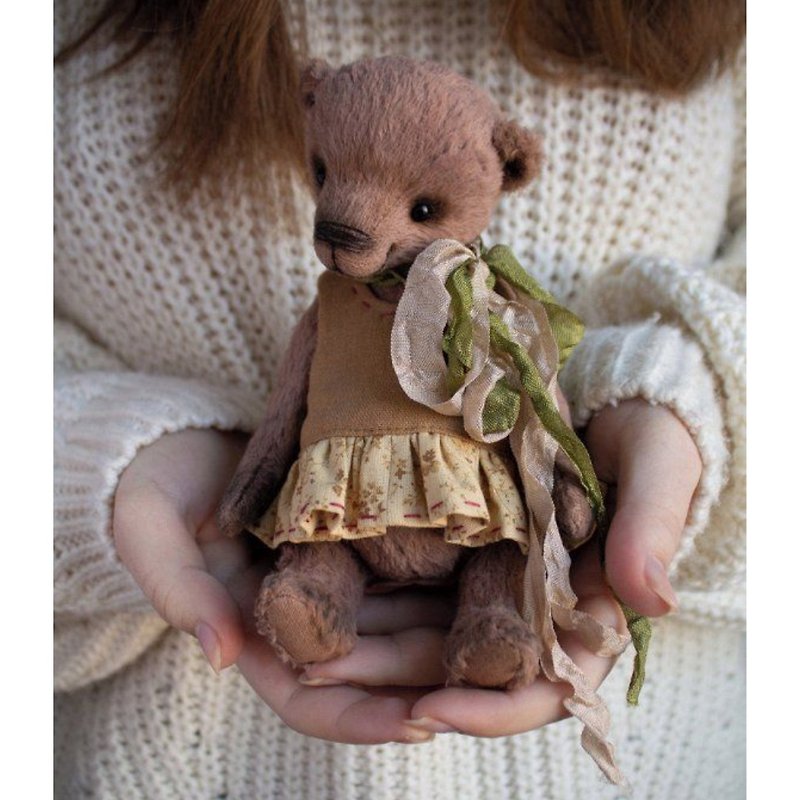 Artist cute teddy bear girl in dress, OOAK handmade plush toy - Kids' Toys - Other Metals Pink