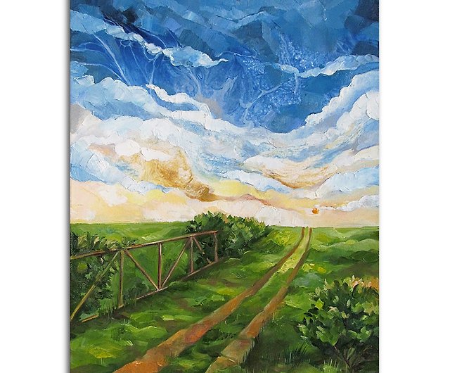 村の絵画の道オリジナルアート油絵農場の風景フィールドウォールアート