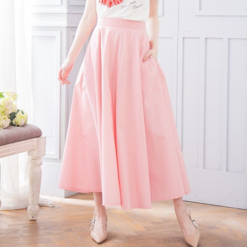 シンプルコットンポケットAラインスカート　レッド - スカート - コットン・麻 レッド