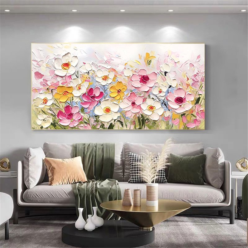 花語  油畫/抽象/原創商品/裝飾畫/掛畫客廳餐廳手繪肌理質感畫 - 海報/掛畫/掛布 - 亞麻 