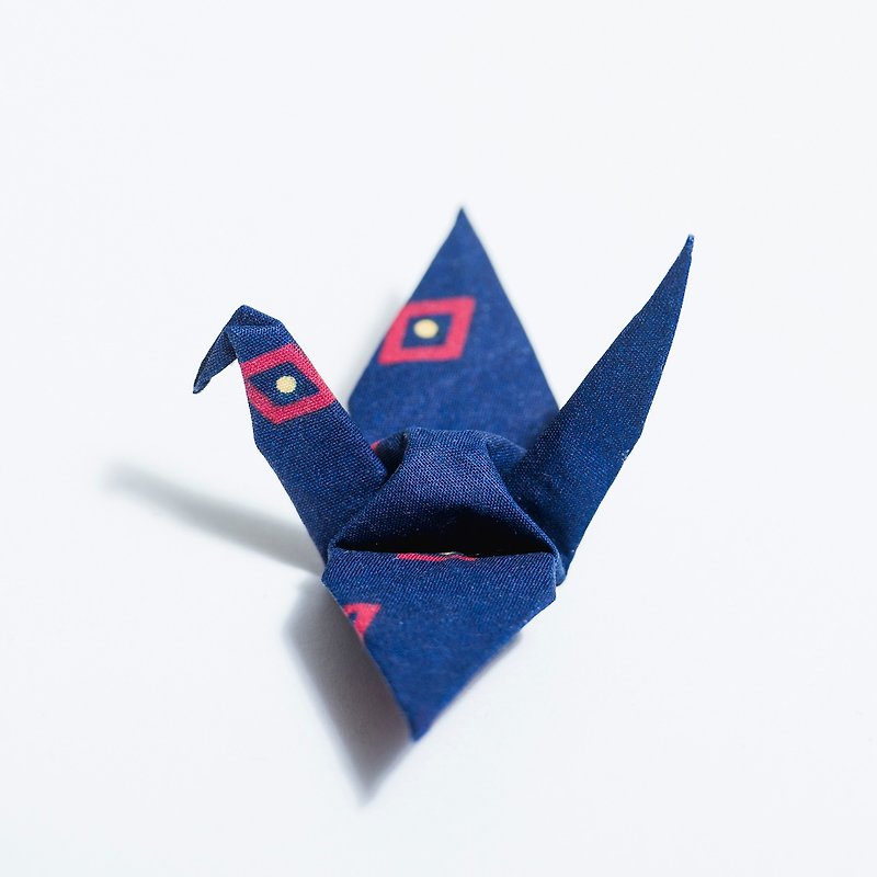 \CRANE CRANE/ origami brooch_Navy Rhombus - Brooches - Other Materials Blue