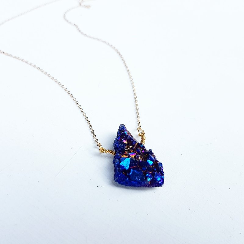 EXCLUSIVE [Galaxy of the Stars Series] Only One Mini Blue Purple Quartz Stone Clavicle Short (Neck) Necklace Chain - Necklaces - Stone Blue